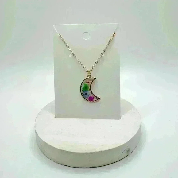 Spring Floral Design Crescent Moon Shaped Pendant - Picture 2 of 5